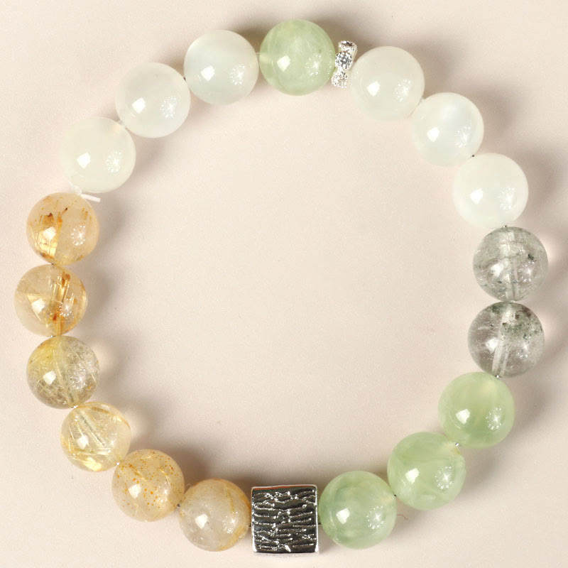 KarmaRipple's Black Obsidian Black Rutilated Quartz Moonstone Cube Strength Bracelet p1