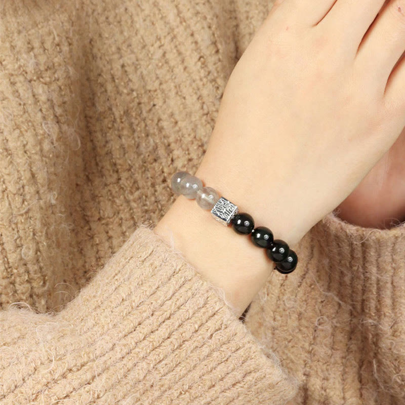 KarmaRipple's Black Obsidian Black Rutilated Quartz Moonstone Cube Strength Bracelet p6