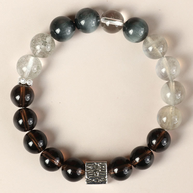 KarmaRipple's Black Obsidian Black Rutilated Quartz Moonstone Cube Strength Bracelet p22