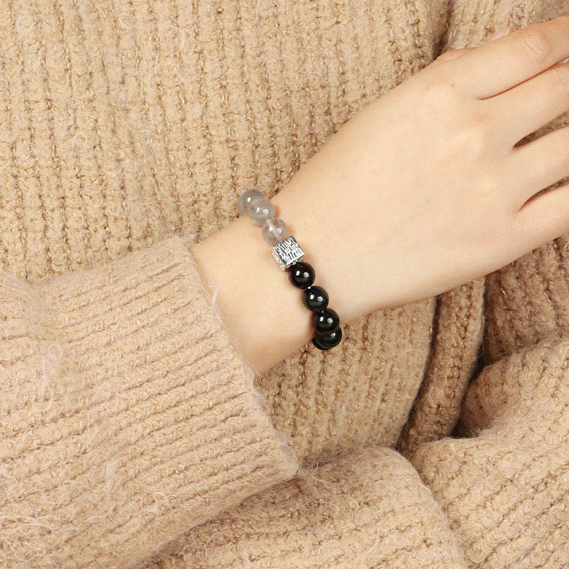 KarmaRipple's Black Obsidian Black Rutilated Quartz Moonstone Cube Strength Bracelet p7