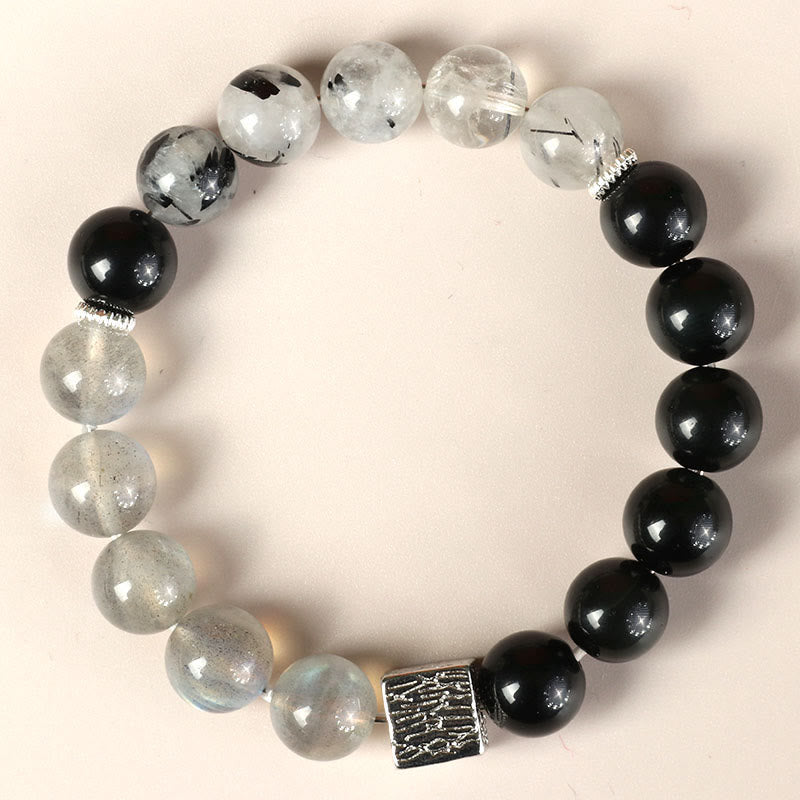 KarmaRipple's Black Obsidian Black Rutilated Quartz Moonstone Cube Strength Bracelet p4