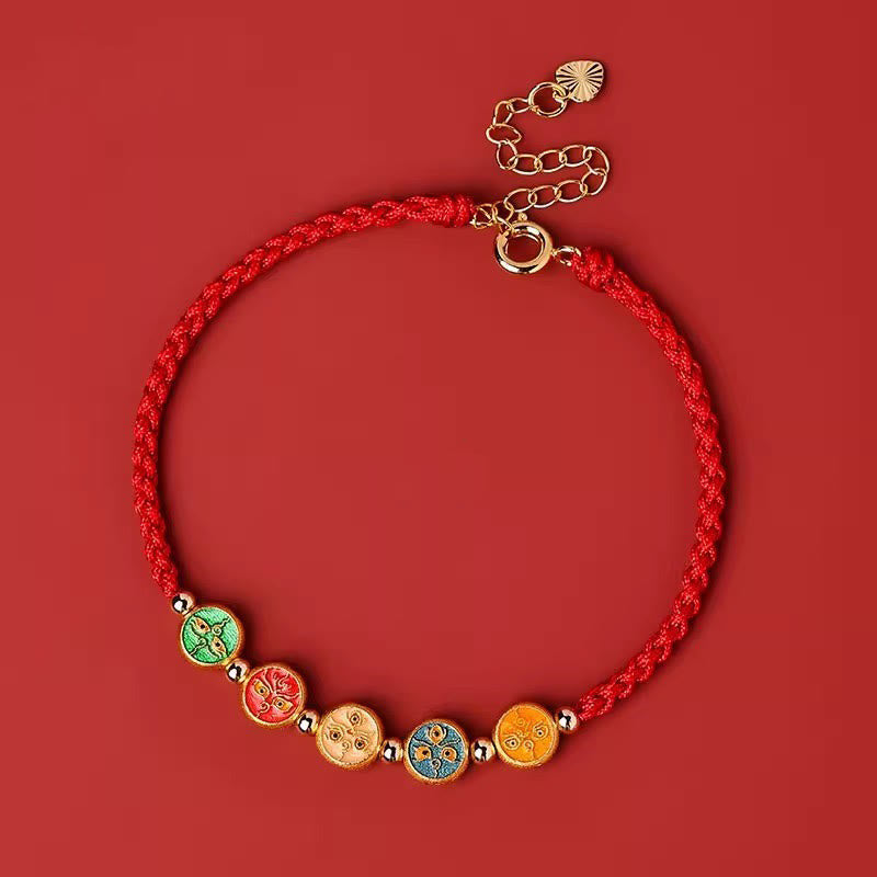 KarmaRipple's Red String 925 Sterling Silver Five Ways God Of Wealth Connection Bracelet p1