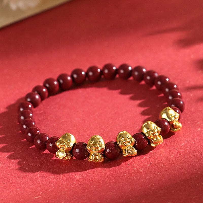 KarmaRipple's Cinnabar 999 Sterling Silver Fu Character Coin Gold Ingot Year of the Snake Calm Bracelet p14