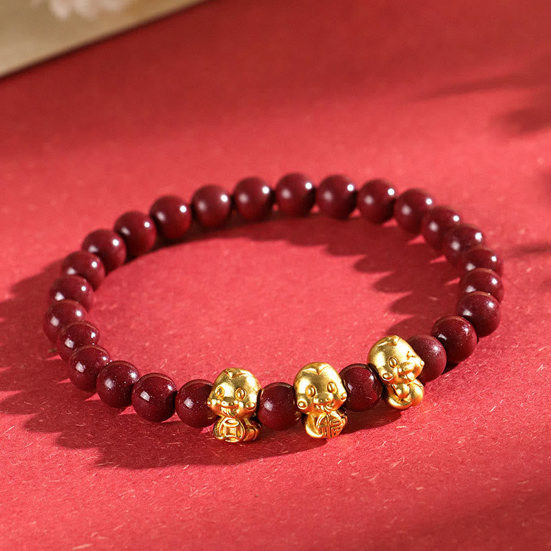 KarmaRipple's Cinnabar 999 Sterling Silver Fu Character Coin Gold Ingot Year of the Snake Calm Bracelet p15