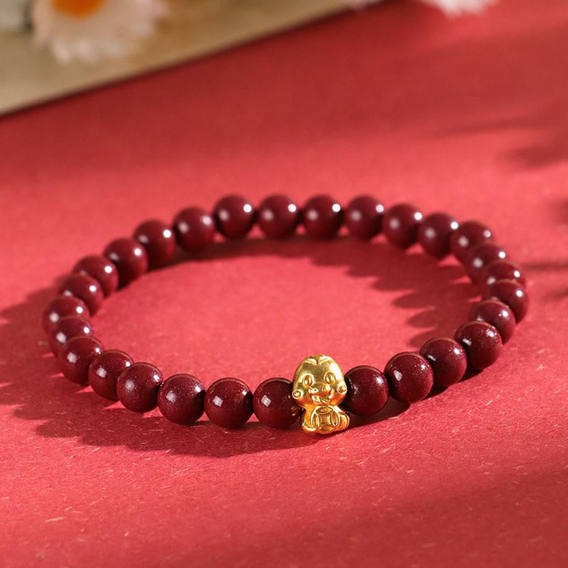 KarmaRipple's Cinnabar 999 Sterling Silver Fu Character Coin Gold Ingot Year of the Snake Calm Bracelet p17