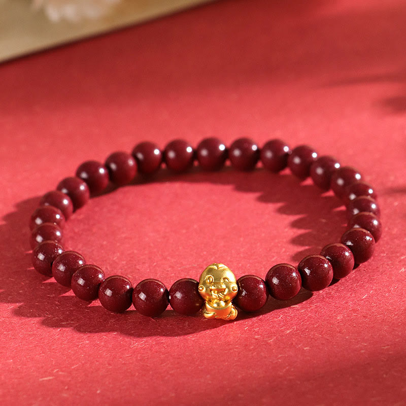 KarmaRipple's Cinnabar 999 Sterling Silver Fu Character Coin Gold Ingot Year of the Snake Calm Bracelet p18