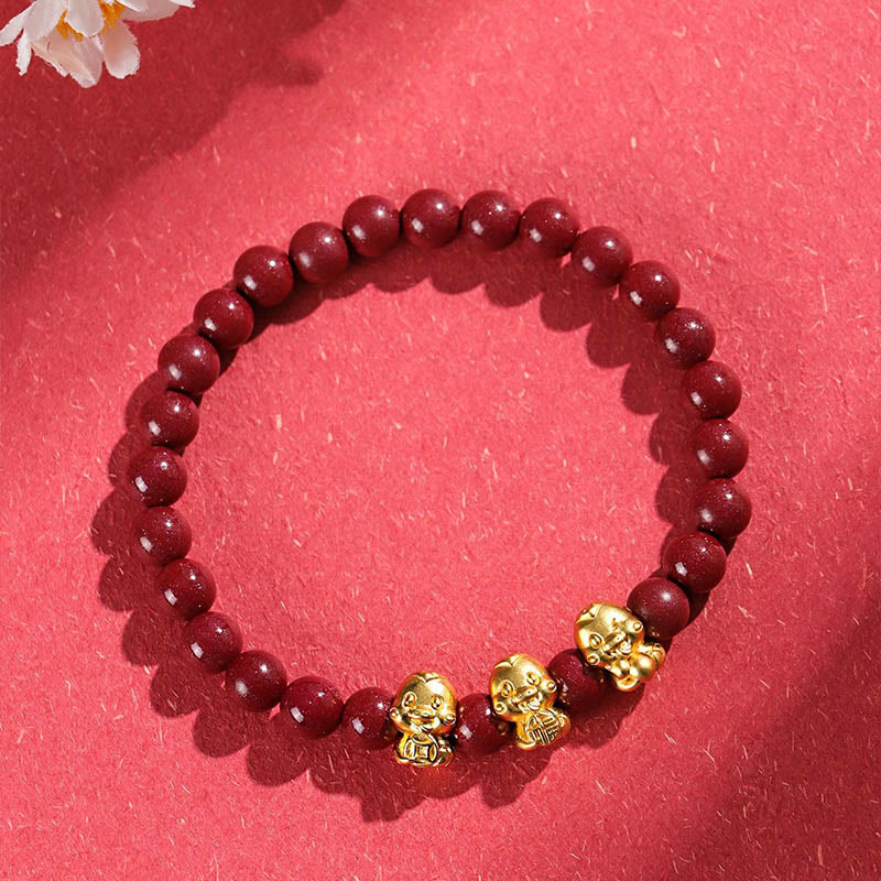 KarmaRipple's Cinnabar 999 Sterling Silver Fu Character Coin Gold Ingot Year of the Snake Calm Bracelet p9