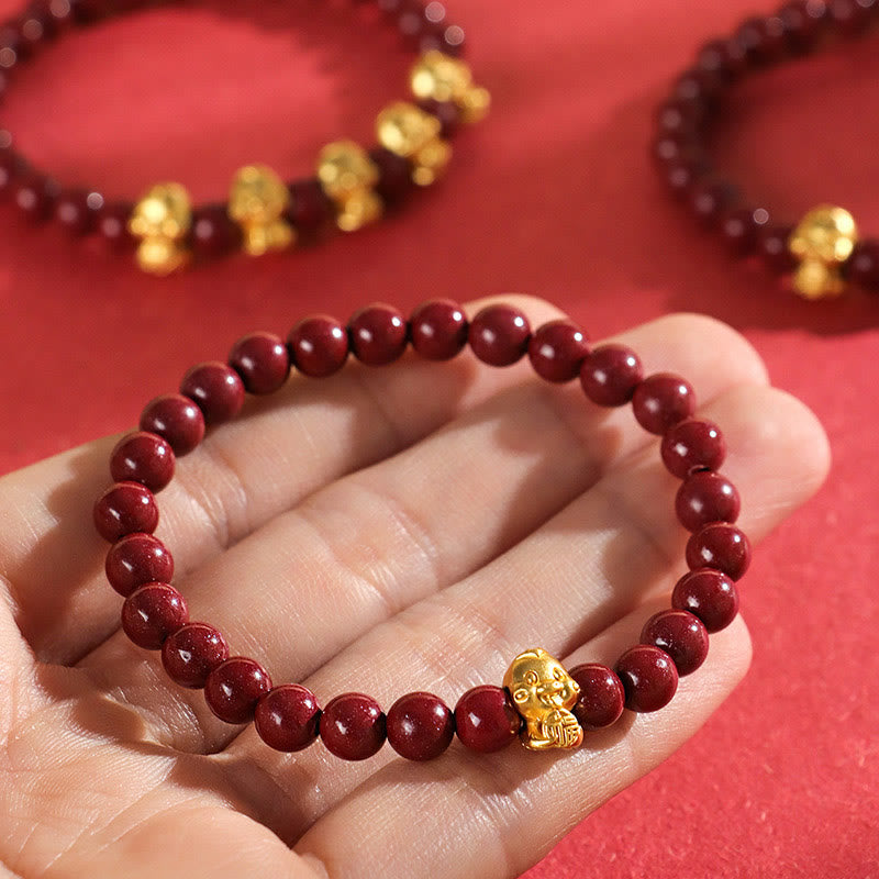 KarmaRipple's Cinnabar 999 Sterling Silver Fu Character Coin Gold Ingot Year of the Snake Calm Bracelet p13