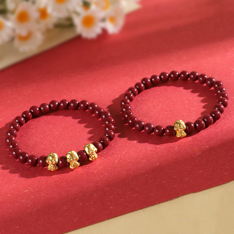 KarmaRipple's Cinnabar 999 Sterling Silver Fu Character Coin Gold Ingot Year of the Snake Calm Bracelet p6