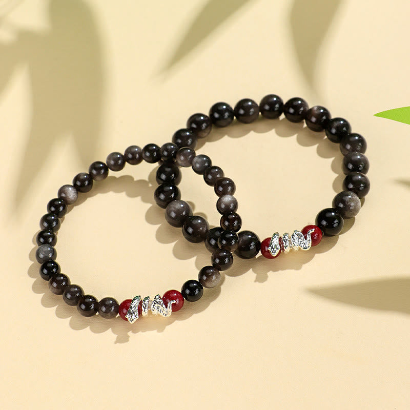 KarmaRipple's Silver Sheen Obsidian Cinnabar Bronze Year of the Snake Protection Bracelet p5