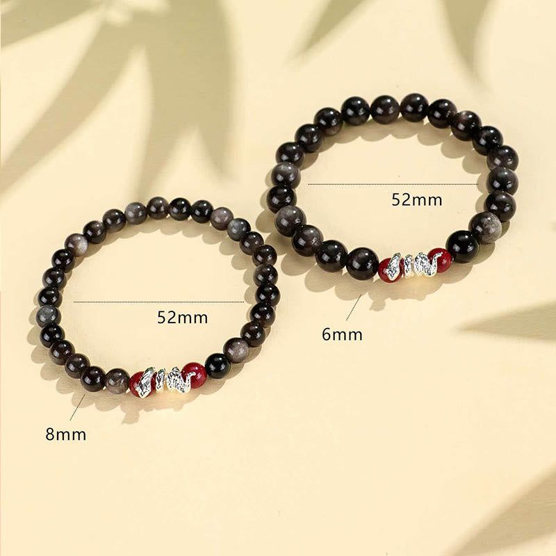 KarmaRipple's Silver Sheen Obsidian Cinnabar Bronze Year of the Snake Protection Bracelet p6
