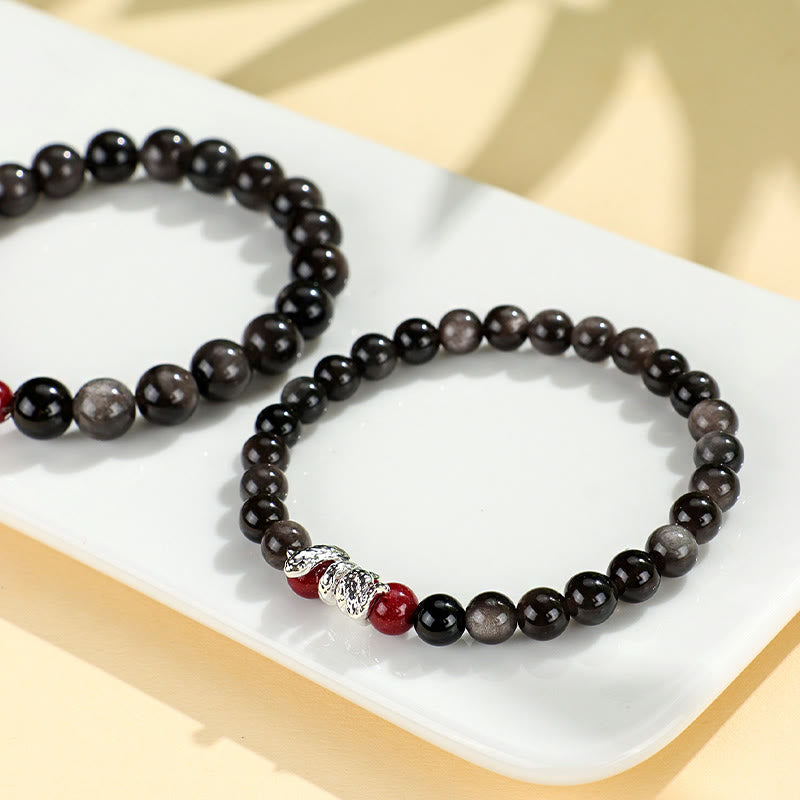 KarmaRipple's Silver Sheen Obsidian Cinnabar Bronze Year of the Snake Protection Bracelet p4