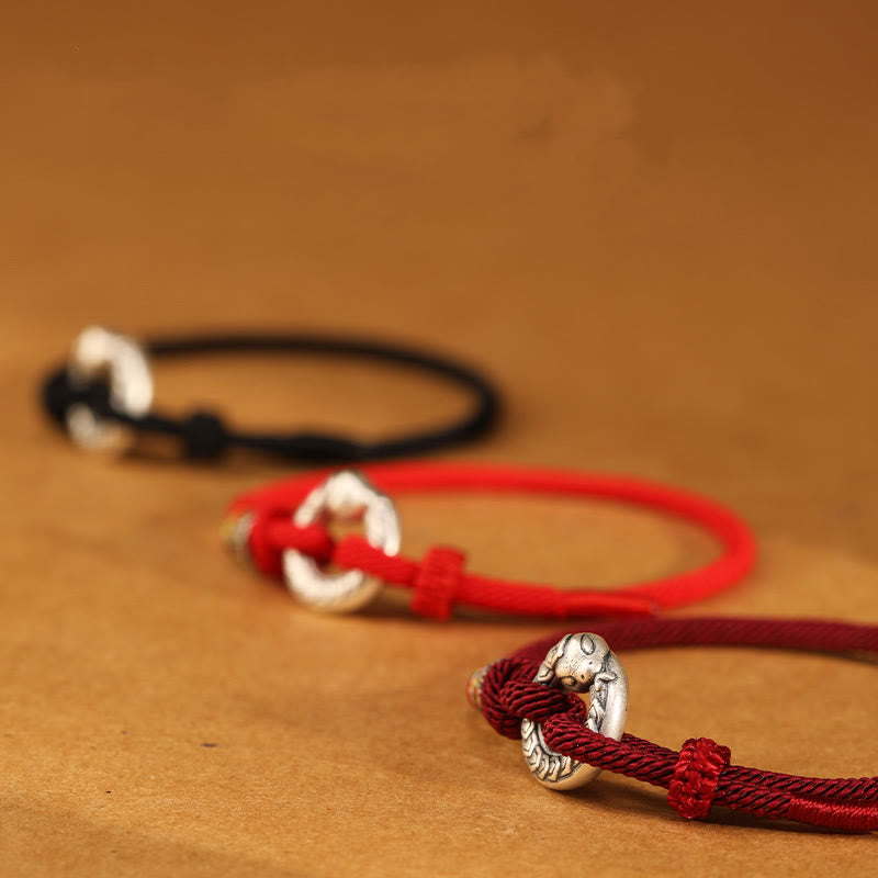 KarmaRipple's Red String 999 Sterling Silver Peace Buckle Coin Year of the Snake Strength Bracelet p17
