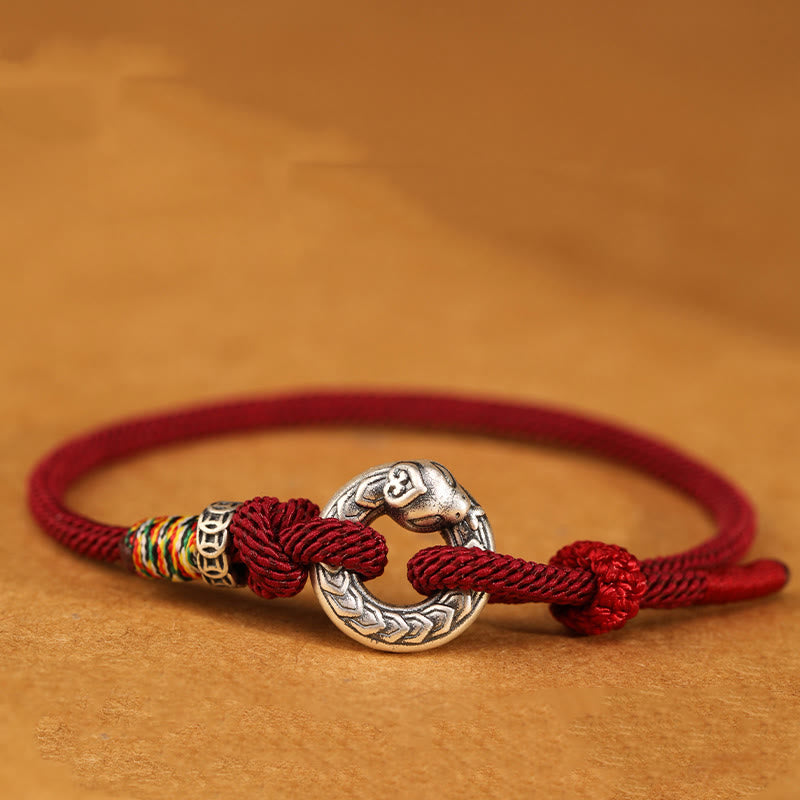 KarmaRipple's Red String 999 Sterling Silver Peace Buckle Coin Year of the Snake Strength Bracelet p5