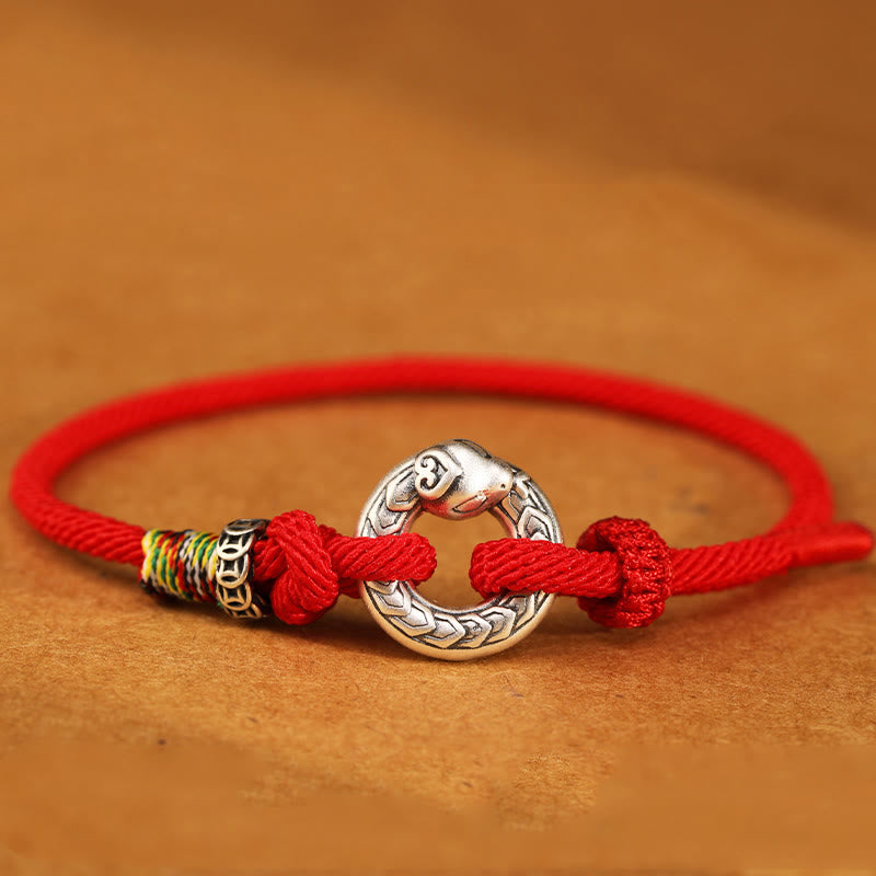 KarmaRipple's Red String 999 Sterling Silver Peace Buckle Coin Year of the Snake Strength Bracelet p22