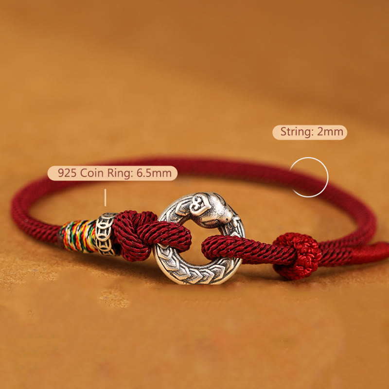 KarmaRipple's Red String 999 Sterling Silver Peace Buckle Coin Year of the Snake Strength Bracelet p4