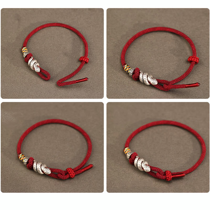 KarmaRipple's Red String 999 Sterling Silver Peace Buckle Coin Year of the Snake Strength Bracelet p7