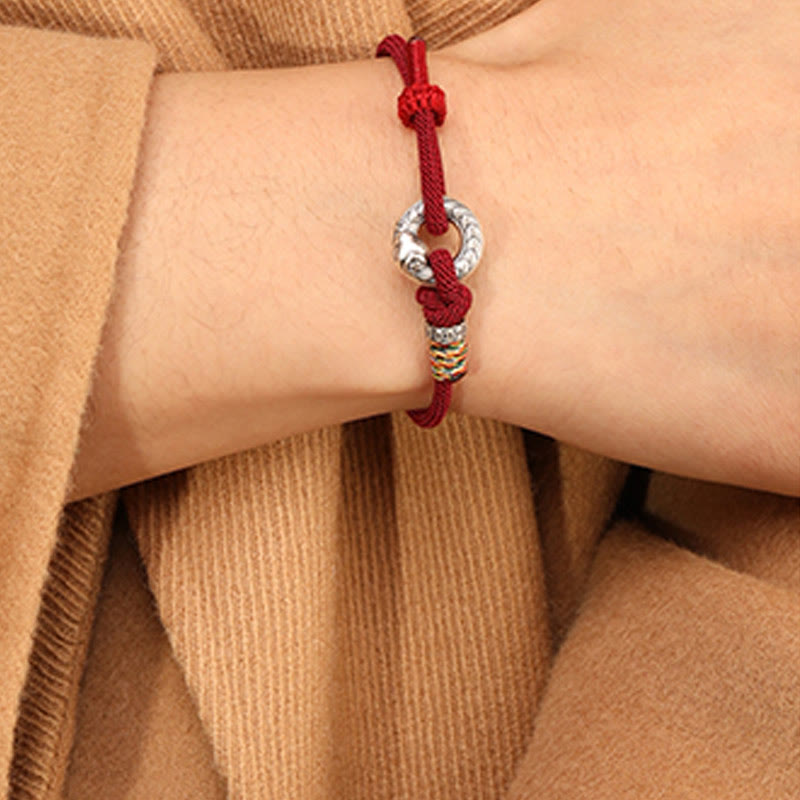 KarmaRipple's Red String 999 Sterling Silver Peace Buckle Coin Year of the Snake Strength Bracelet p12