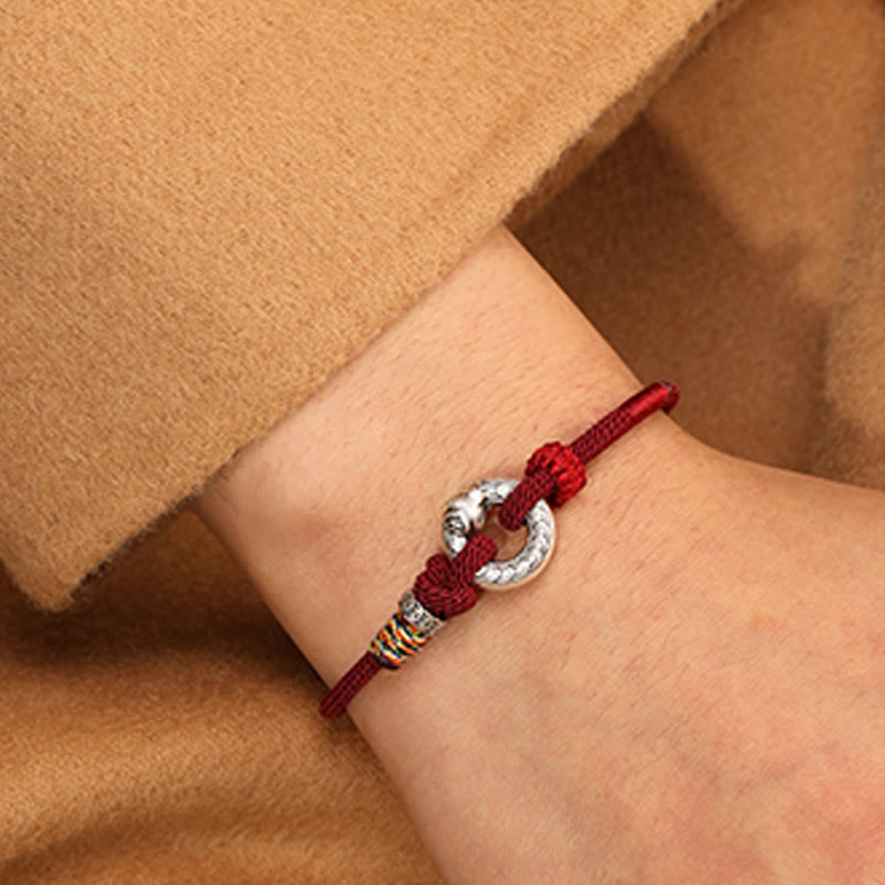 KarmaRipple's Red String 999 Sterling Silver Peace Buckle Coin Year of the Snake Strength Bracelet p6