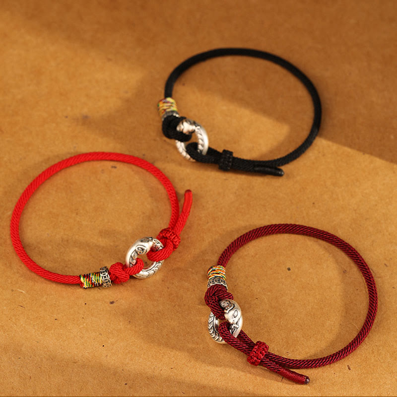 KarmaRipple's Red String 999 Sterling Silver Peace Buckle Coin Year of the Snake Strength Bracelet p18