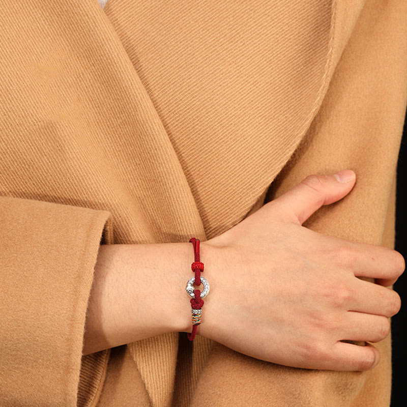 KarmaRipple's Red String 999 Sterling Silver Peace Buckle Coin Year of the Snake Strength Bracelet p13