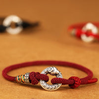 KarmaRipple's Red String 999 Sterling Silver Peace Buckle Coin Year of the Snake Strength Bracelet