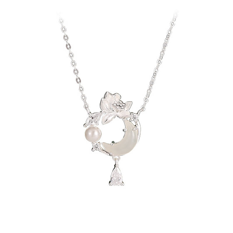 KarmaRipple's Hetian Jade 925 Sterling Silver Cubic Zirconia Pearl Pendant Necklace p9