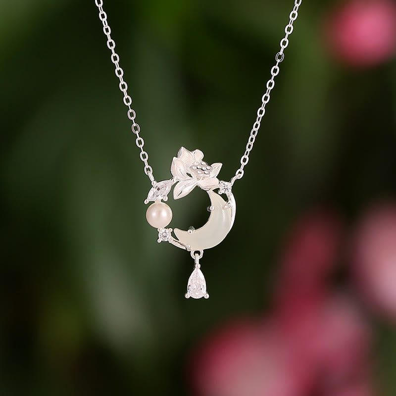KarmaRipple's Hetian Jade 925 Sterling Silver Cubic Zirconia Pearl Pendant Necklace p1