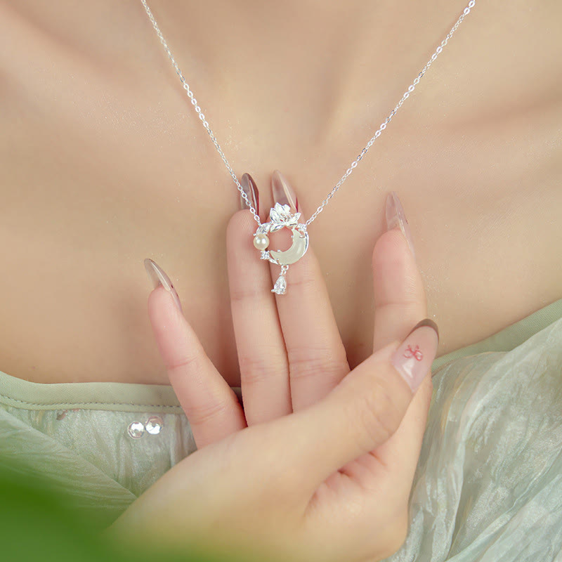 KarmaRipple's Hetian Jade 925 Sterling Silver Cubic Zirconia Pearl Pendant Necklace p3