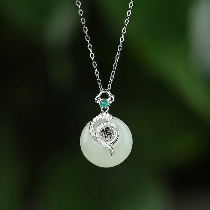 KarmaRipple's 925 Sterling Silver Fu Character Hetian Jade Peace Buckle Year Of The Snake Fortune Pendant Necklace p17