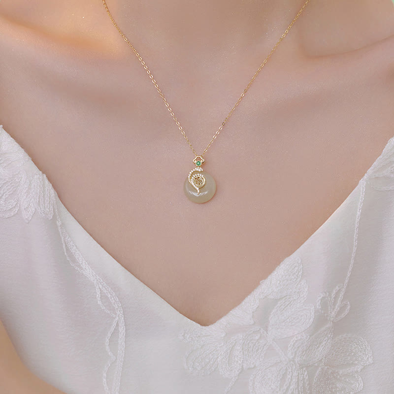 KarmaRipple's 925 Sterling Silver Fu Character Hetian Jade Peace Buckle Year Of The Snake Fortune Pendant Necklace p14