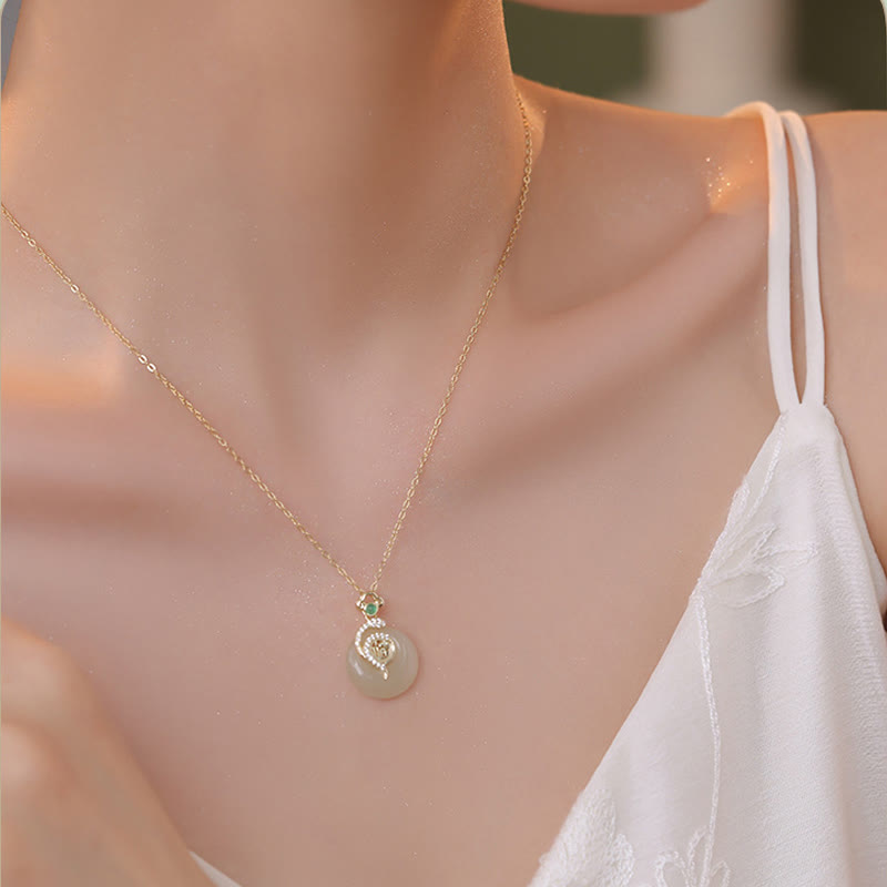 KarmaRipple's 925 Sterling Silver Fu Character Hetian Jade Peace Buckle Year Of The Snake Fortune Pendant Necklace p13