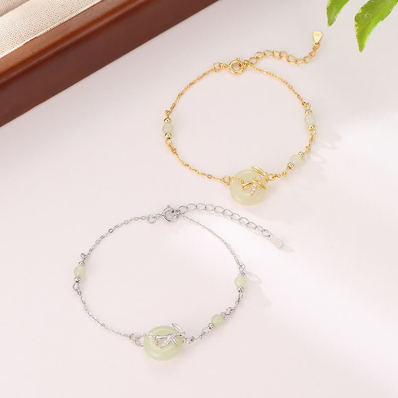 KarmaRipple's Hetian Jade 925 Sterling Silver Cubic Zirconia Peace Buckle Fortune Bracelet p13