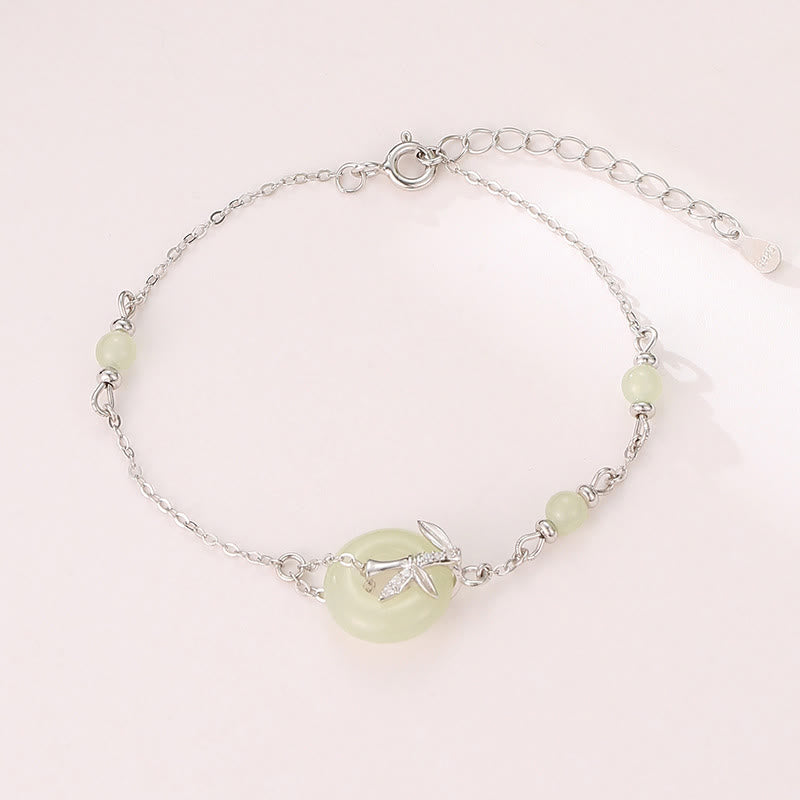 KarmaRipple's Hetian Jade 925 Sterling Silver Cubic Zirconia Peace Buckle Fortune Bracelet p2