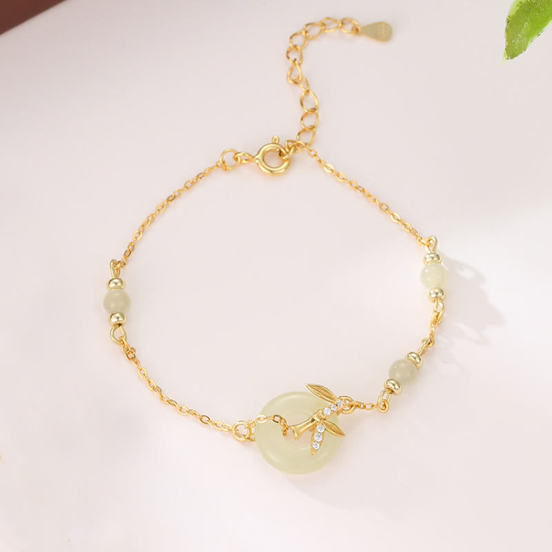 KarmaRipple's Hetian Jade 925 Sterling Silver Cubic Zirconia Peace Buckle Fortune Bracelet p1