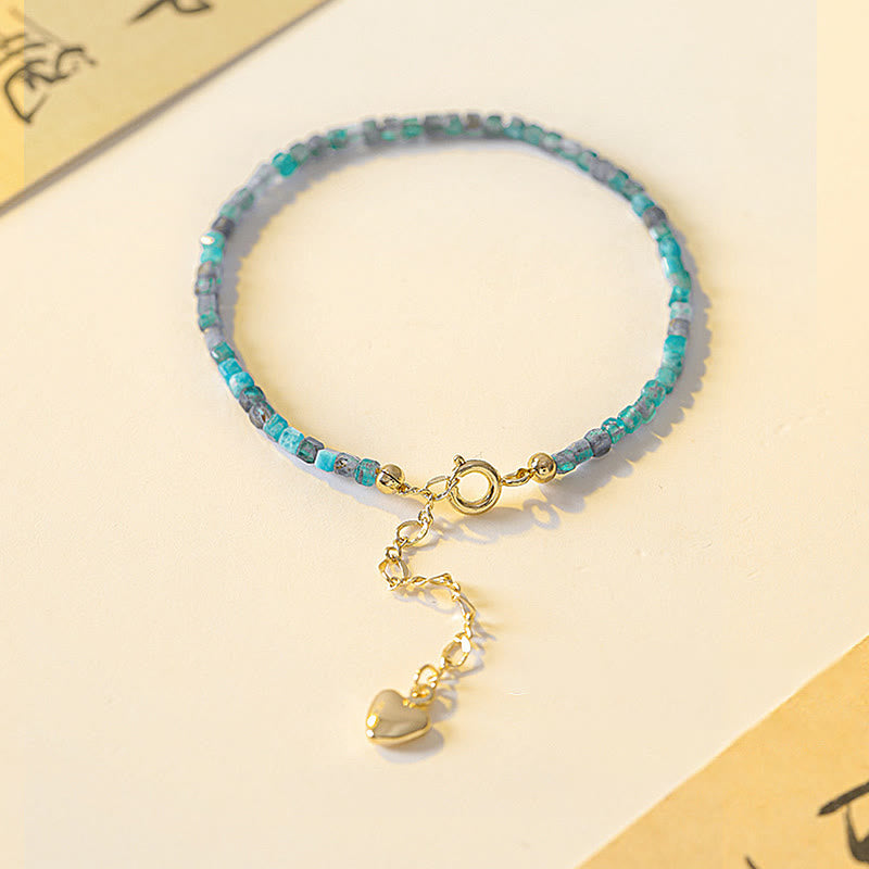KarmaRipple's KarmaRipple 2.5mm Apatite Ultra-thin Beadwork 14k Gold Plated Bronze Heart Motivation Bracelet p2