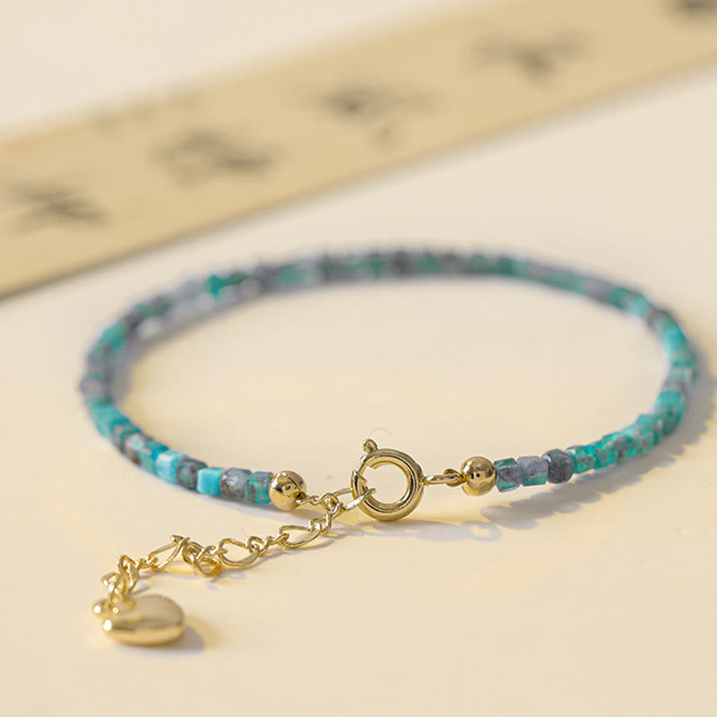 KarmaRipple's KarmaRipple 2.5mm Apatite Ultra-thin Beadwork 14k Gold Plated Bronze Heart Motivation Bracelet p3