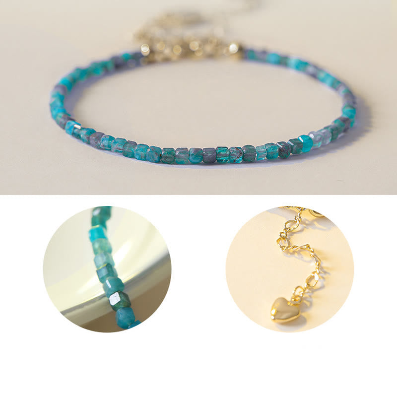 KarmaRipple's KarmaRipple 2.5mm Apatite Ultra-thin Beadwork 14k Gold Plated Bronze Heart Motivation Bracelet p10