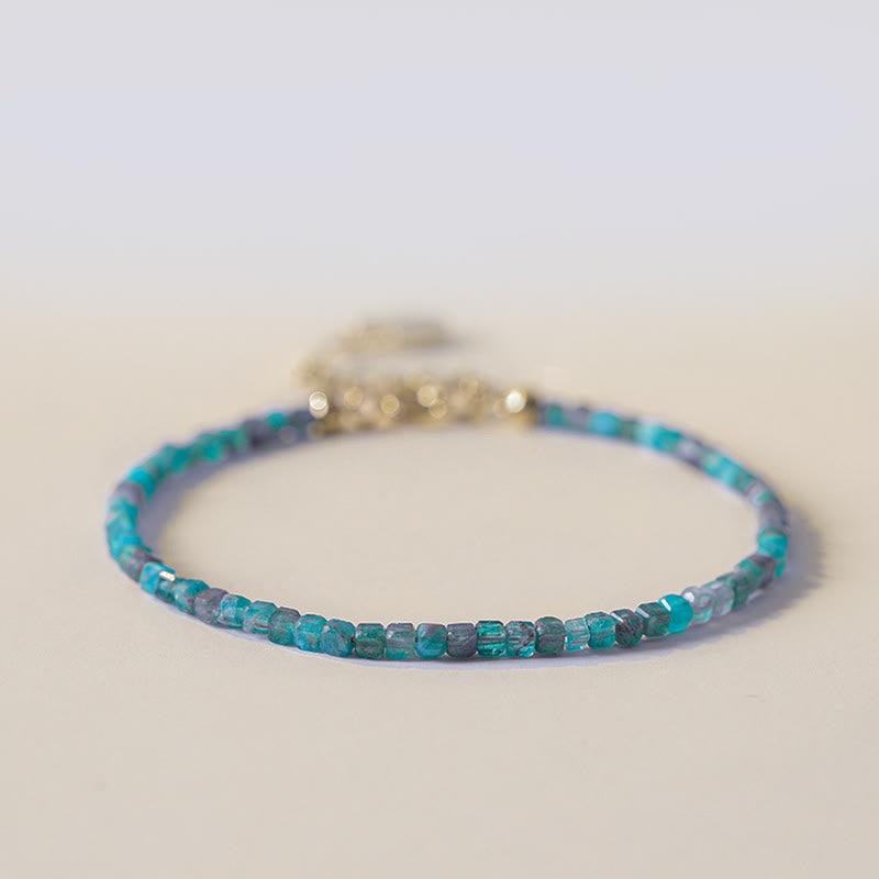KarmaRipple's KarmaRipple 2.5mm Apatite Ultra-thin Beadwork 14k Gold Plated Bronze Heart Motivation Bracelet p13