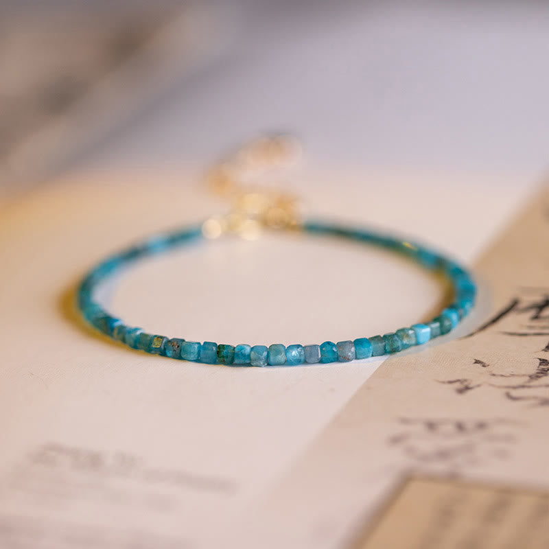 KarmaRipple's KarmaRipple 2.5mm Apatite Ultra-thin Beadwork 14k Gold Plated Bronze Heart Motivation Bracelet p8
