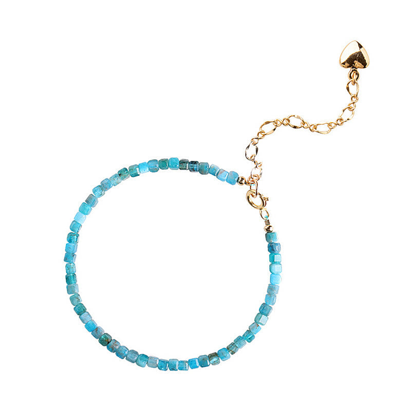 KarmaRipple's KarmaRipple 2.5mm Apatite Ultra-thin Beadwork 14k Gold Plated Bronze Heart Motivation Bracelet p12