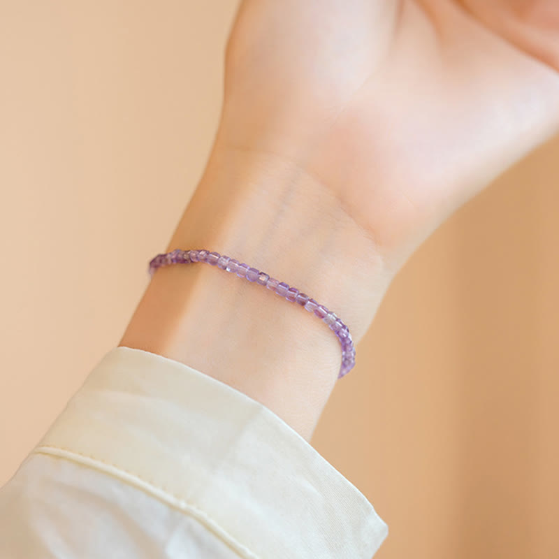 KarmaRipple's 2.5mm Authentic Amethyst Ultra-thin Beadwork 14k Gold Plated Bronze Inner Peace Bracelet p9