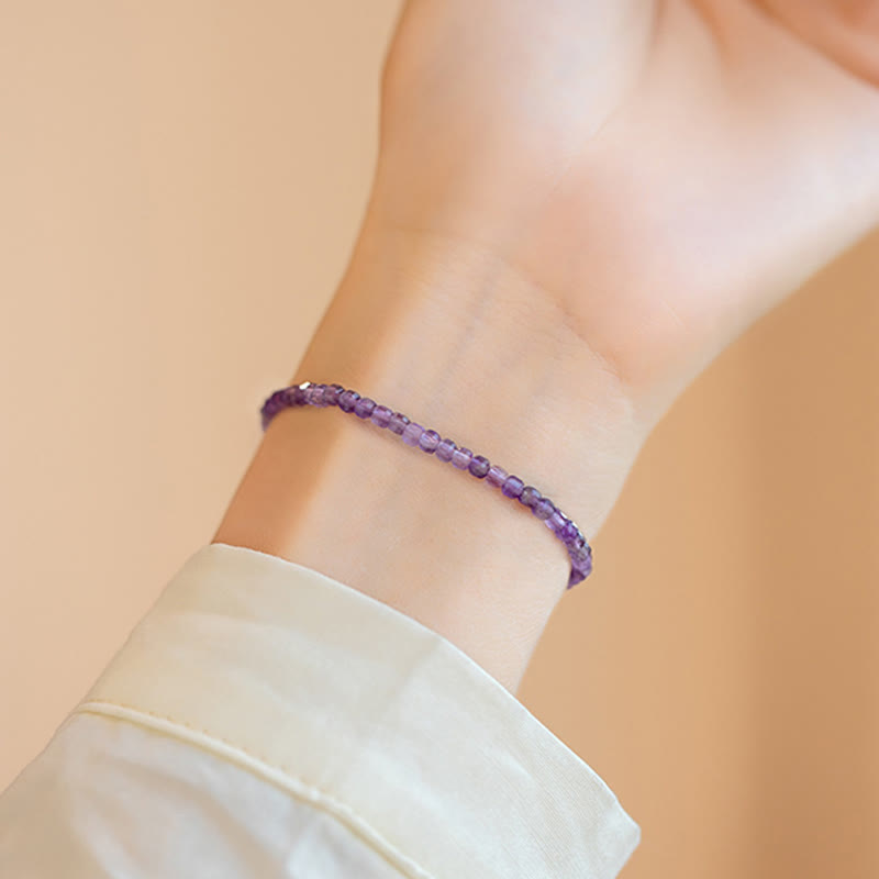 KarmaRipple's 2.5mm Authentic Amethyst Ultra-thin Beadwork 14k Gold Plated Bronze Inner Peace Bracelet p4