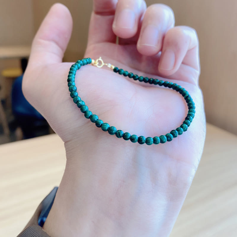 KarmaRipple's 4mm Authentic Malachite Beadwork 14k Gold Plated Bronze Anti-anxiety Bracelet p13