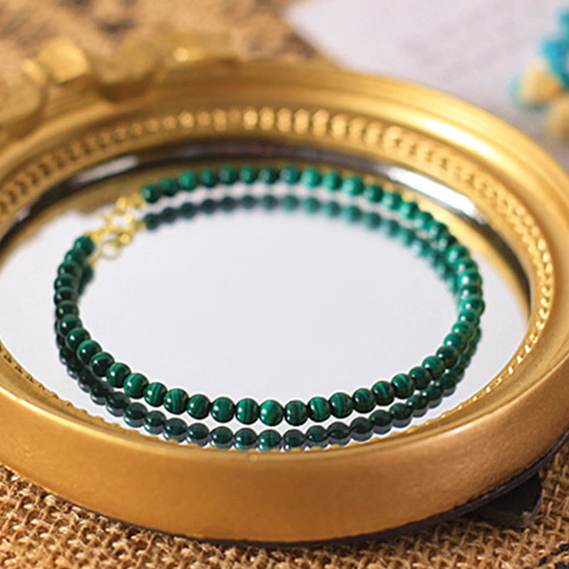 KarmaRipple's 4mm Authentic Malachite Beadwork 14k Gold Plated Bronze Anti-anxiety Bracelet p11