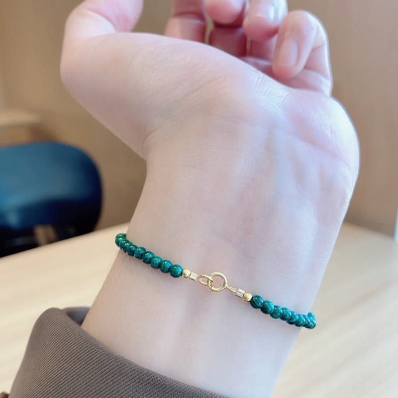 KarmaRipple's 4mm Authentic Malachite Beadwork 14k Gold Plated Bronze Anti-anxiety Bracelet p14
