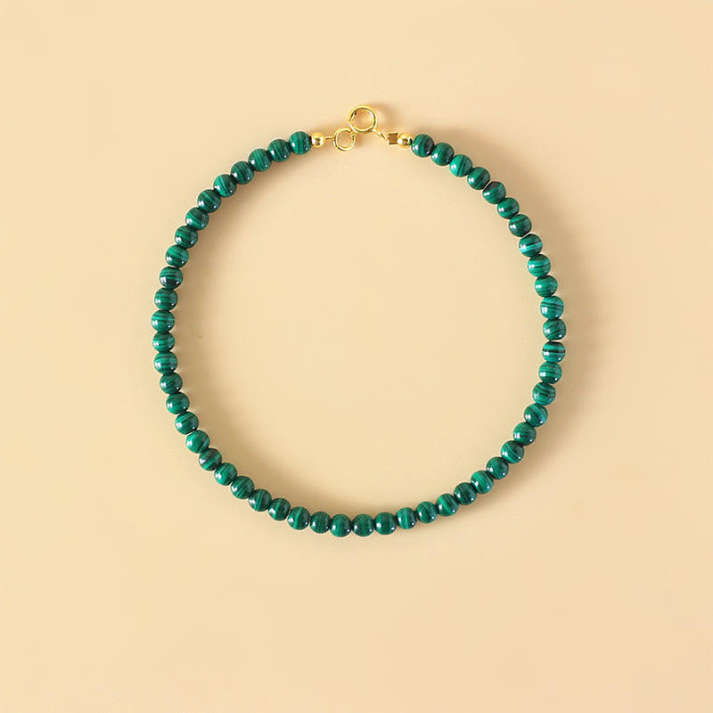 KarmaRipple's 4mm Authentic Malachite Beadwork 14k Gold Plated Bronze Anti-anxiety Bracelet p4
