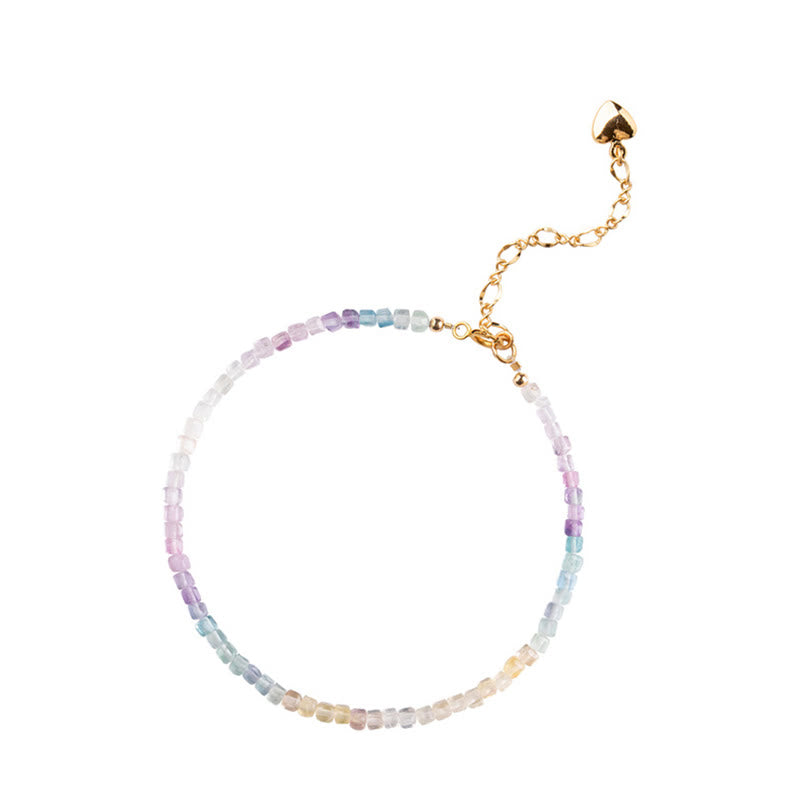 KarmaRipple's 2.5mm Fluorite Ultra-thin Beadwork 14k Gold Plated Bronze Heart Power Bracelet p14