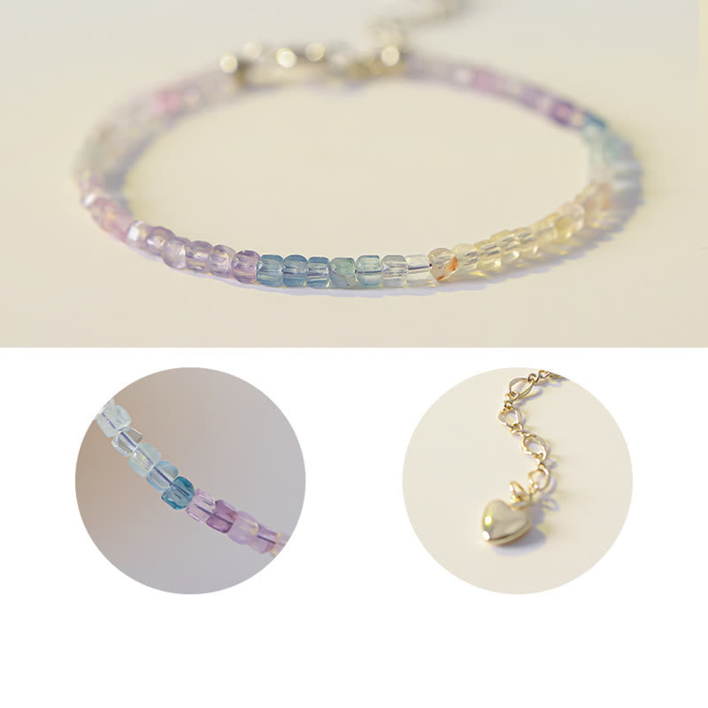 KarmaRipple's 2.5mm Fluorite Ultra-thin Beadwork 14k Gold Plated Bronze Heart Power Bracelet p12