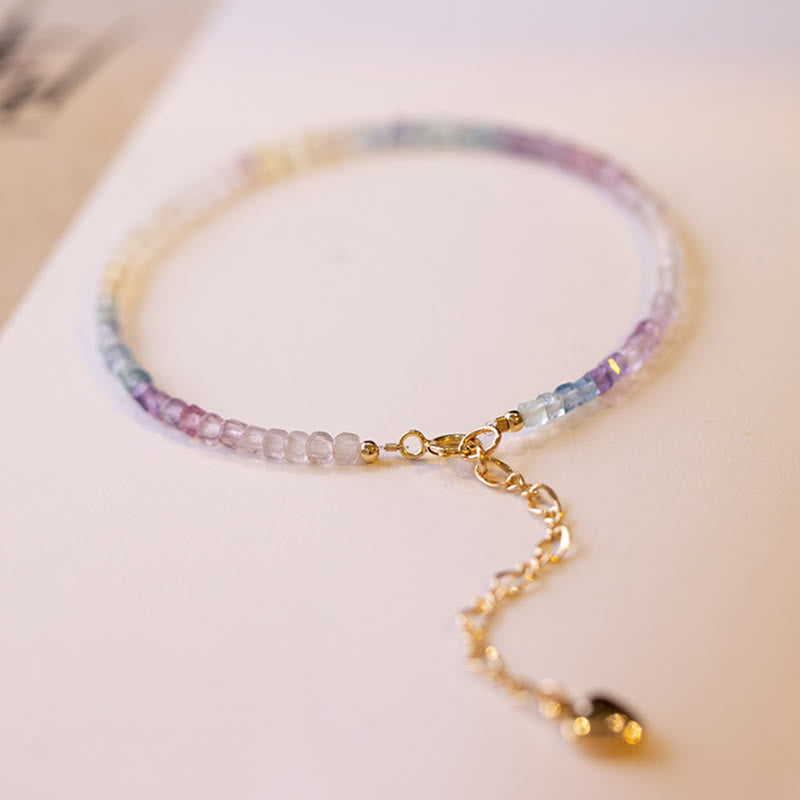 KarmaRipple's 2.5mm Fluorite Ultra-thin Beadwork 14k Gold Plated Bronze Heart Power Bracelet p9